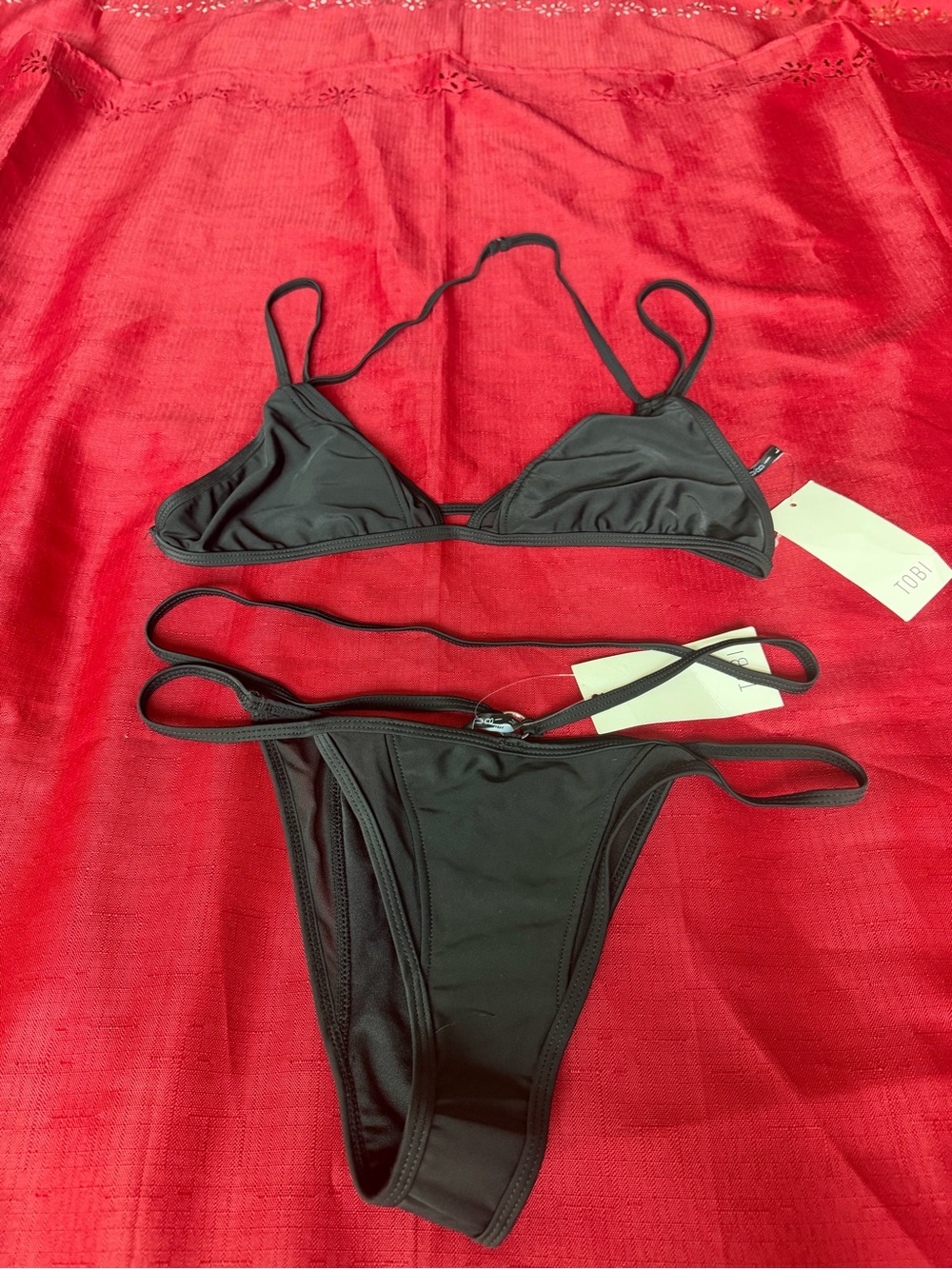 TOBI Black String Bikini Set